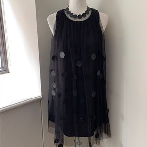 Gracia Black layered dress w/faux leather detail